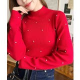 レッド | ビジューハイネックリブニットプルオーバー | moment+