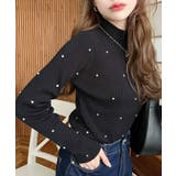 ブラック | ビジューハイネックリブニットプルオーバー | moment+