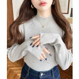 杢グレー | ビジューハイネックリブニットプルオーバー | moment+