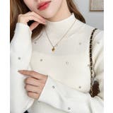 アイボリー | ビジューハイネックリブニットプルオーバー | moment+