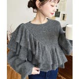 チャコールグレー | アシメフリルもちもちニットプルオーバー | moment+