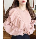 ピンク | アシメフリルもちもちニットプルオーバー | moment+