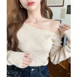 ナチュラル | アシメワンショルリブニットプルオーバー | moment+