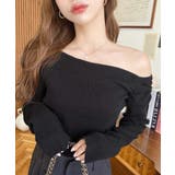 ブラック | アシメワンショルリブニットプルオーバー | moment+