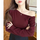 ボルドー | アシメワンショルリブニットプルオーバー | moment+