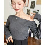 チャコールグレー | アシメワンショルリブニットプルオーバー | moment+