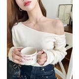 アイボリー | アシメワンショルリブニットプルオーバー | moment+