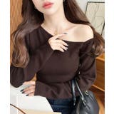 ブラウン | アシメワンショルリブニットプルオーバー | moment+