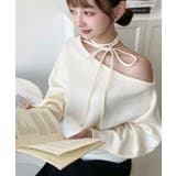 ストラップチョーカーネックリボンアシメワンショルダーニットプルオーバー | moment+ | 詳細画像11 