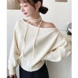 ストラップチョーカーネックリボンアシメワンショルダーニットプルオーバー | moment+ | 詳細画像14 