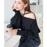 ストラップチョーカーネックリボンアシメワンショルダーニットプルオーバー | moment+ | 詳細画像33 