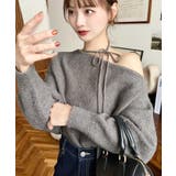 ストラップチョーカーネックリボンアシメワンショルダーニットプルオーバー | moment+ | 詳細画像42 