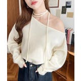 ストラップチョーカーネックリボンアシメワンショルダーニットプルオーバー | moment+ | 詳細画像6 