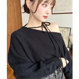 ブラック | ストラップチョーカーネックリボンアシメワンショルダーニットプルオーバー | moment+