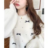 リボンビジューショート丈もちもちニットプルオーバー | moment+ | 詳細画像2 