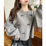 リボンビジューショート丈もちもちニットプルオーバー | moment+ | 詳細画像32 