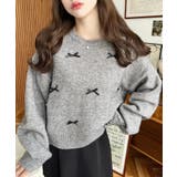 リボンビジューショート丈もちもちニットプルオーバー | moment+ | 詳細画像33 