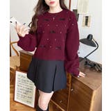 リボンビジューショート丈もちもちニットプルオーバー | moment+ | 詳細画像43 