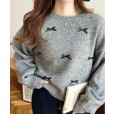 杢グレー | リボンビジューショート丈もちもちニットプルオーバー | moment+