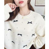 アイボリー | リボンビジューショート丈もちもちニットプルオーバー | moment+