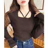 ブラウン | ホルターネックリブニットプルオーバー12G | moment+