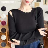 ショルダースリットアシンメトリーネックリブニットプルオーバー12G | moment+ | 詳細画像1 