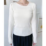 ショルダースリットアシンメトリーネックリブニットプルオーバー12G | moment+ | 詳細画像14 