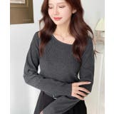 ショルダースリットアシンメトリーネックリブニットプルオーバー12G | moment+ | 詳細画像33 