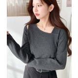 ショルダースリットアシンメトリーネックリブニットプルオーバー12G | moment+ | 詳細画像35 