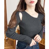 ショルダースリットアシンメトリーネックリブニットプルオーバー12G | moment+ | 詳細画像37 