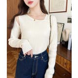 ショルダースリットアシンメトリーネックリブニットプルオーバー12G | moment+ | 詳細画像4 