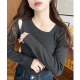 ショルダースリットアシンメトリーネックリブニットプルオーバー12G | moment+ | 詳細画像40 