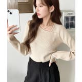 ショルダースリットアシンメトリーネックリブニットプルオーバー12G | moment+ | 詳細画像63 