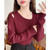 ショルダースリットアシンメトリーネックリブニットプルオーバー12G | moment+ | 詳細画像70 