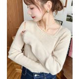 ナチュラル | ショルダースリットアシンメトリーネックリブニットプルオーバー12G | moment+