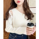 アイボリー | ショルダースリットアシンメトリーネックリブニットプルオーバー12G | moment+