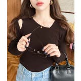 ブラウン | ショルダースリットアシンメトリーネックリブニットプルオーバー12G | moment+