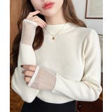 クルーネック袖シアーリブニットプルオーバー12G | moment+ | 詳細画像3 