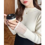 クルーネック袖シアーリブニットプルオーバー12G | moment+ | 詳細画像6 