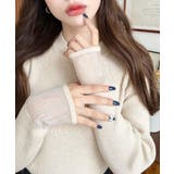 ナチュラル | クルーネック袖シアーリブニットプルオーバー12G | moment+