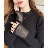 ブラック | クルーネック袖シアーリブニットプルオーバー12G | moment+