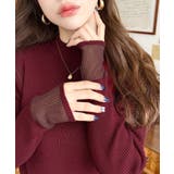 ボルドー | クルーネック袖シアーリブニットプルオーバー12G | moment+