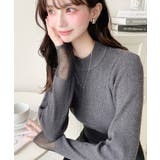チャコールグレー | クルーネック袖シアーリブニットプルオーバー12G | moment+