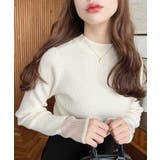 アイボリー | クルーネック袖シアーリブニットプルオーバー12G | moment+