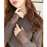 ブラウン | クルーネック袖シアーリブニットプルオーバー12G | moment+