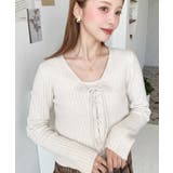 キャミ付きレースアップショート丈リブニットカーディガンアンサンブル | moment+ | 詳細画像16 