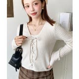 キャミ付きレースアップショート丈リブニットカーディガンアンサンブル | moment+ | 詳細画像17 