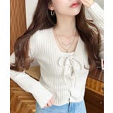 キャミ付きレースアップショート丈リブニットカーディガンアンサンブル | moment+ | 詳細画像2 