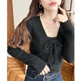 キャミ付きレースアップショート丈リブニットカーディガンアンサンブル | moment+ | 詳細画像24 