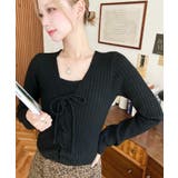 キャミ付きレースアップショート丈リブニットカーディガンアンサンブル | moment+ | 詳細画像25 